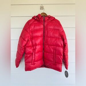 Michael Kors Men’s Puffer Jacket Red Hooded Full Zip Sustainable